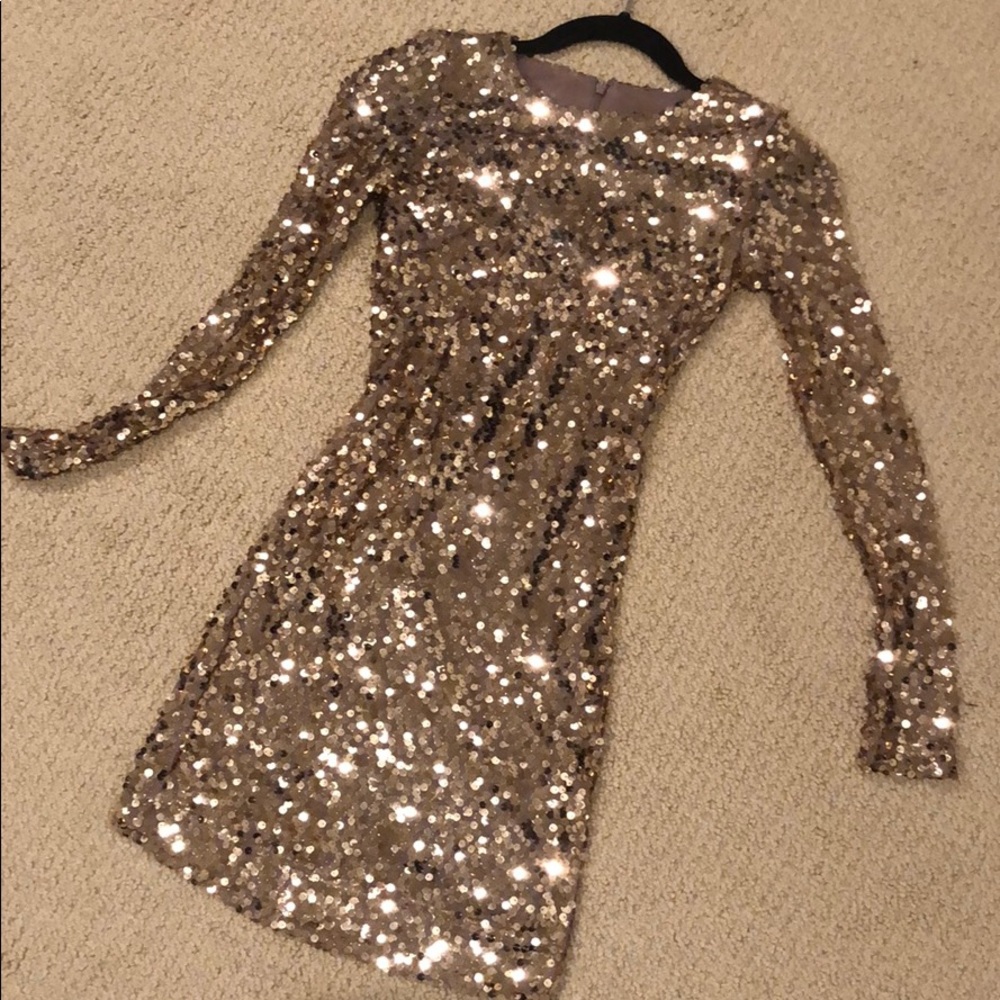French Connection Gold Bodycon Mini dress. Size 0